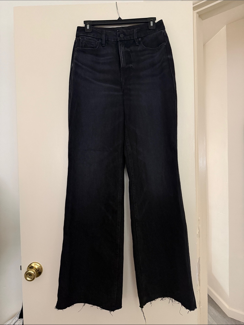 Good American Black High-Rise Wide Leg Jeans